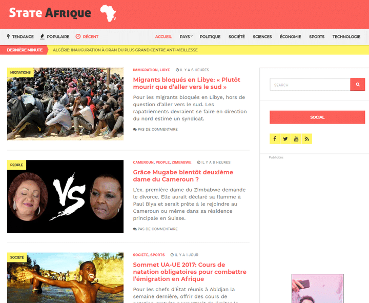 Le site satirique State Afrique (Capture d&#039;écran )