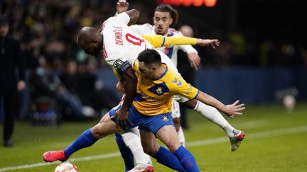 Moussa Dembélé lors du match de Lyon à Brondby, le 25 novembre 2021. (MADS CLAUS RASMUSSEN / RITZAU SCANPIX)