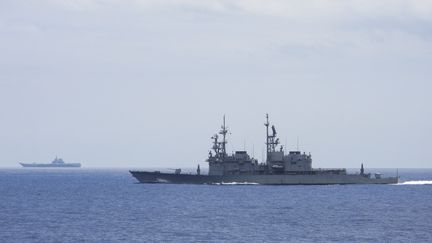 Le porte-avions "Shandong" de la marine chinoise, dans l'océan Pacifique, le 13 septembre 2023. (TAIWAN DEFENSE MINISTRY / AFP)