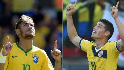 Duel au sommet entre les deux meneurs de jeu de 22 ans, Neymar (Brésil) et James Rodriguez (Colombie). (JUAN MABROMATA/PEDRO UGARTE / AFP)