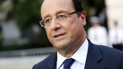 Le pr&eacute;sident de la R&eacute;publique, Fran&ccedil;ois Hollande, le 7 septembre 2013 &agrave; Nice (Alpes-Maritimes).&nbsp; (VALERY HACHE / AFP)