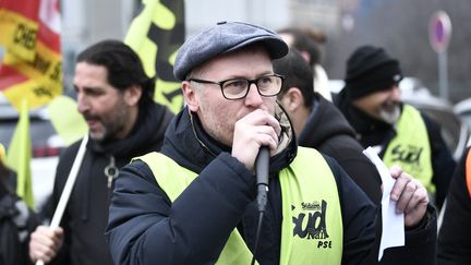 Fabien Villedieu, secrétaire fédéral de Sud-Rail, le 19 janvier 2023. (STEPHANE DE SAKUTIN / AFP)