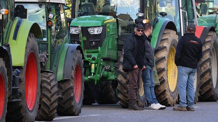 Des tracteurs d'agriculteurs manifestant à Schiltigheim (Bas-Rhin), le 21 octobre 2024. (C?DRIC JOUBERT / MAXPPP)