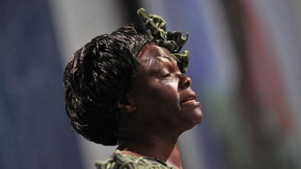 La Kenyane Wangari Maathai, lauréate du prix Nobel de la Paix, à Copenhague le 15 décembre 2009. (ATTILA KISBENEDEK / AFP)