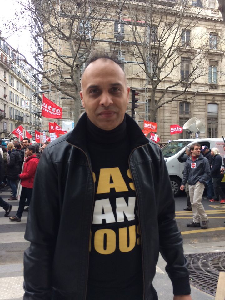 Djamel,&nbsp;dimanche 19 mars 2017, lors de la marche organisée à Paris. (VIOLAINE JAUSSENT / FRANCEINFO)