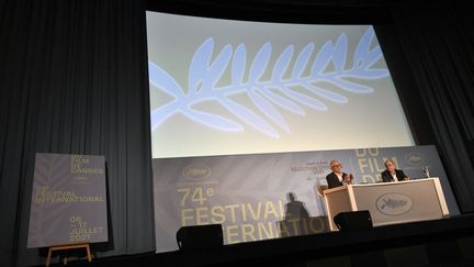 Une conférence de presse, à Paris le 3 juin 2021, pour annoncer la sélection officielle du 74e festival de Cannes qui se tiendra du 6 au 17 juillet 2021. (STEPHANE DE SAKUTIN / AFP)