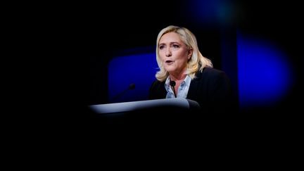 La candidate RN à la présidentielle, Marine Le Pen, le 11 février 2022. (CLEMENT MAHOUDEAU / AFP)