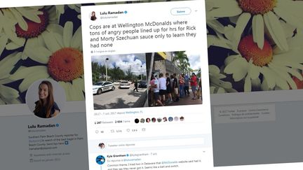 La police est intervenue samedi 7 octobre 2017 à Wellington (Floride),&nbsp;en raison d'un regroupement de fans de "Rick et Morty" échaudés par l'absence de sauce Sichuan dans le restaurant McDonald's local. (LULU RAMADAN / TWITTER)