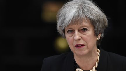 La Première ministre britannique, Theresa May, le 4 juin 2017, lors d'une allocution à Londres (Royaume-Uni) au lendemain d'un attentat. (JUSTIN TALLIS / AFP)