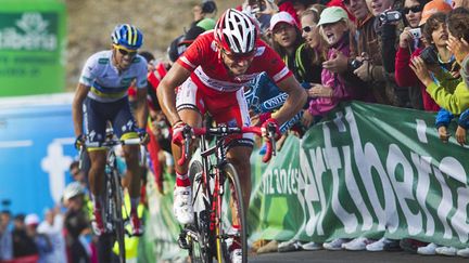 Joaquin Rodriguez et Alberto Contador en souffrance au sommet du Cuitu Negru (JAIME REINA / AFP)