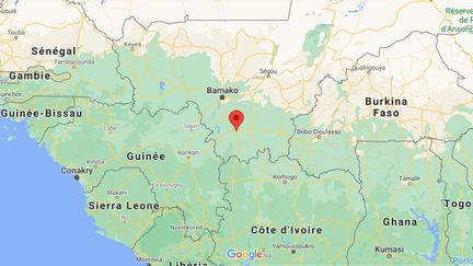 L'attaque a eu lieu le 30 mai 2021 près&nbsp;de la ville de Bougouni (Mali), à une centaine de kilomètres des frontières ivoirienne et guinéenne.&nbsp; (GOOGLE MAPS)