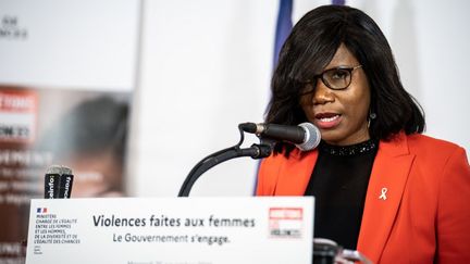 La ministre déléguée chargée de l’Égalité entre les femmes et les hommes, de la Diversité et de l’Égalité des chances Elisabeth Moreno lors d'une conférence de presse le 25 novembre 2020 à Paris. (XOSE BOUZAS / HANS LUCAS / AFP)