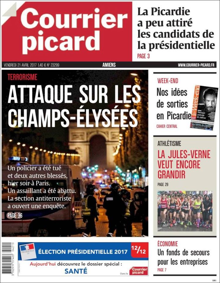 La une du Courrier Picard, le 21 avril 2017. (FRANCEINFO)