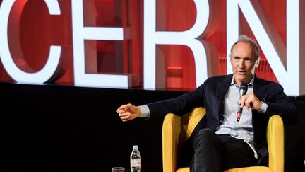 L'inventeur du World Wide Web, Tim Berners-Lee,&nbsp;lors d'un événement marquant les 30 ans d'Internet,&nbsp;à Meyrin (Suisse) le 12 mars 2019. (FABRICE COFFRINI / POOL / AFP)