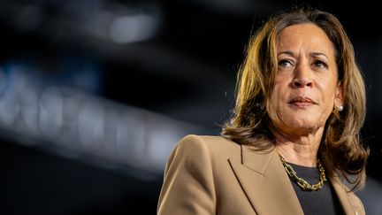 La candidate démocrate à l'élection présidentielle américaine, Kamala Harris à Chandler, en Arizona, aux Etats-Unis, le 10 octobre 2024. (BRANDON BELL / GETTY IMAGES NORTH AMERICA)