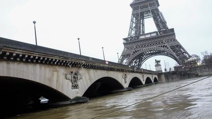 La Seine en crue, à Paris, mercredi 24 janvier 2018.&nbsp; (JULIEN MATTIA / SPUTNIK / AFP)