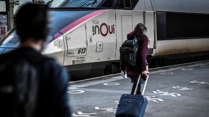 Une voyageuse dans le hall de départ de la Gare de Lyon à Paris, le 18 décembre 2020,. (STEPHANE DE SAKUTIN / AFP)