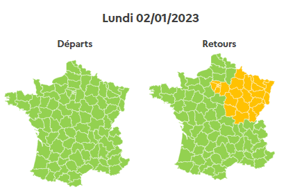 Les prévisions de trafic sur les routes pour le 2 janvier 2023. (BISON FUTE)