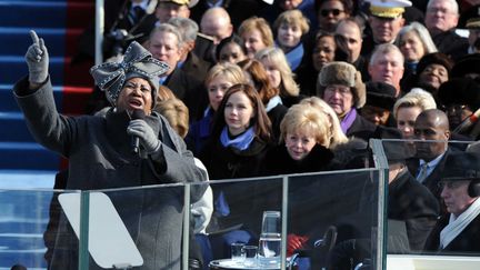 La chanteuse américaine Aretha Franklin, le 20 janvier 2009 à Washington (Etats-Unis), lors de la cérémonie d'investiture de Barack Obama. (WASHINGTON POOL / SIPA)