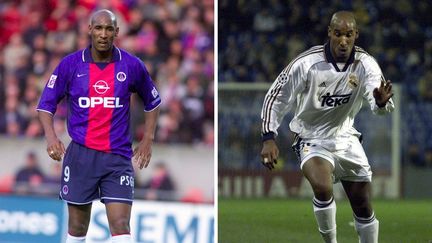 Le premier : Nicolas Anelka. Formé à l'INF Clairefontaine, Anelka débute au PSG à 16 ans. Après un passage réussi à Arsenal, il rejoint le Real Madrid à l'été&nbsp;1999 et devient le premier joueur à porter les deux maillots. Il retournera à Paris un an plus tard pour un montant record. (JEAN-PIERRE MULLER / AFP - Christophe SIMON / AFP)