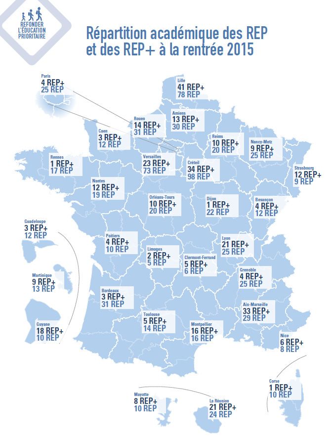 &nbsp; (La carte des REP et des REP+ © Ministère de l'Education)