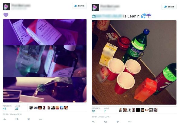 Capture d'écran d'un compte Twitter français sur le purple drank. (TWITTER)