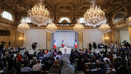 La salee des fêtes du Palais de l'Elysée le 25 avril 2019 (LUDOVIC MARIN / AFP)