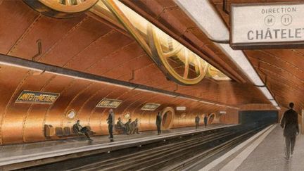 Le décor de la station Arts et Métiers imaginé par François Schuiten en 1993 (détail). Estimation : 25.000 à 35.000 euros chez Artcurial len 2013.
 (François Schuiten)