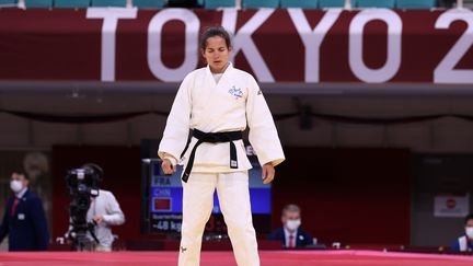 Sandrine Martinet s'est montrée déçue après sa finale de para-judo perdue en catégorie de moins de 42 kg aux Jeux de Tokyo, le 27 août 2021 (G Picout)