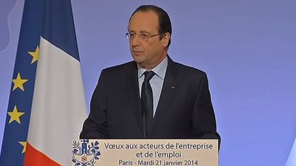 Fran&ccedil;ois Hollande adresse ses v&oelig;ux aux acteurs de l'entreprise et de l'emploi, le 21 janvier 2014, &agrave; l'Elys&eacute;e, &agrave; Paris. (  FRANCETV INFO )