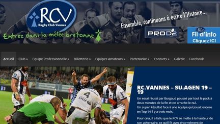 La Une du site internet du RC Vannes après le match nul contre Agen le 9 septembre 2016. (SITE INTERNET DU RC VANNES / CAPTURE D'ÉCRAN)