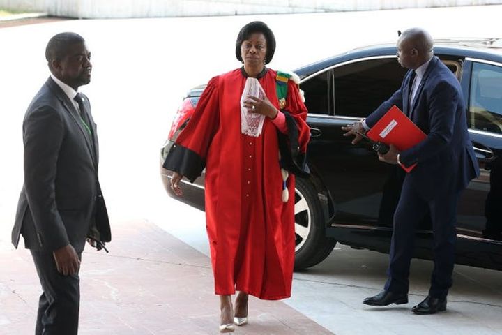 La présidente de la Cour constitutionnelle, Marie-Madeline Mborantsuo, à Libreville, en mai 2018.  (Steve Jordan/AFP)