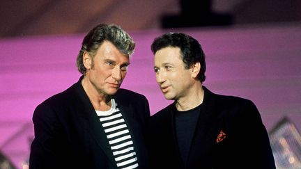 Johnny Hallyday et Michel Drucker, le 27 janvier 1992. (HAROT/TF1/SIPA)