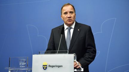 Stefan Löfven, à&nbsp;Stockholm (Suède), le 12 septembre 2018, treize jours avant d'être démis de ses fonctions. (HENRIK MONTGOMERY / TT NEWS AGENCY / AFP)