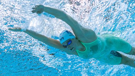 Marie Wattel pendant la finale du 100 mètres papillon, lundi 26 juillet. (FRANCOIS-XAVIER MARIT / AFP)