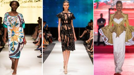 Les créateurs Meriem Bouderbala, Fatma Ben Soltane, Mehdi Kallel (de gauche à droite) défilent à la Fashion week Tunisie en mai 2015
 (DR)