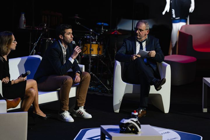 Stephen Delcourt lors de la présentation de l'équipe FDJ Nouvelle-Aquitain Futuroscope le 5 évrier 2022. (Thomas Maheux / FDJ Nouvelle-Aquitaine Futuroscope)