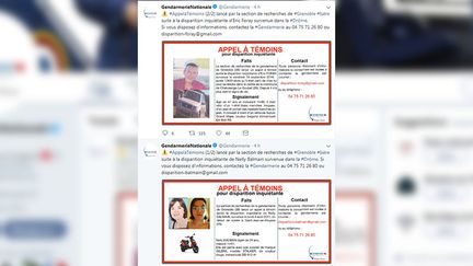 Les appels à témoins relayés par le compte Twitter de la gendarmerie nationale, le 11 juin 2018. (CAPTURE ECRAN / FRANCEINFO)