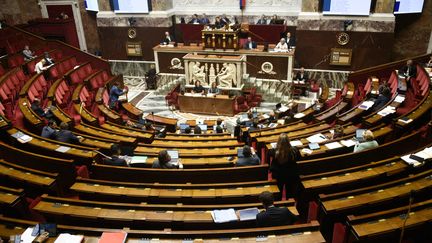 The hemicycle of the National Assembly in Paris, September 28, 2023. (MAGALI COHEN / HANS LUCAS / AFP)