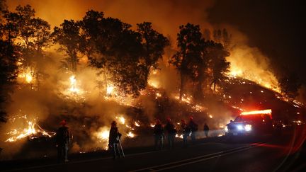 les pompiers combattent le "Valley Fire", comme ils l'ont baptis&eacute;, le 13 septembre 2015 pr&egrave;s de Middletown en Californie. (STEPHEN LAM / GETTY IMAGES NORTH AMERICA)