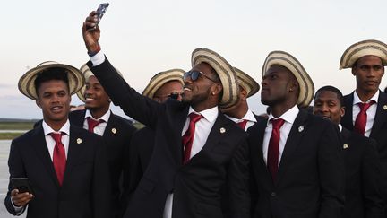 L'équipe de football du Panama à son arrivée à l'aéroport de Saransk (Russie), le 7 juin 2018. (JUAN BARRETO / AFP)