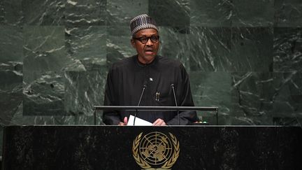 Le président du Nigeria&nbsp;Muhammadu Buhari&nbsp;à l'Assemblée générale des Nations Unies à New York, le 25 septembre 2018.&nbsp; (TIMOTHY A. CLARY / AFP)