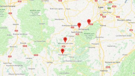 Les malfaiteurs&nbsp;ont visé des centres situés à Rive-de-Gier et La Talaudière dans la Loire, et d'Yssingeaux et Monistrol-sur-Loire en Haute-Loire. (GOOGLE MAPS)