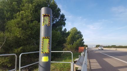 Un radar tagué dans les Pyrénées-Orientales, le 30 novembre 2018. (SÉBASTIEN BERRIOT / FRANCE-BLEU ROUSSILLON)