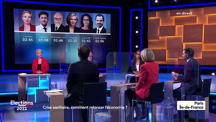 Les principaux candidats aux élections régionales en Ile-de-France, le 9 juin 2021, à Paris. (FRANCE 3 PARIS ILE-DE-FRANCE)