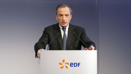 Le PDG d'EDF Henri Proglio pr&eacute;sente les r&eacute;sultats de son groupe lors d'une conf&eacute;rence de presse &agrave; Paris, le 13 f&eacute;vrier 2014. (PATRICK KOVARIK / AFP)