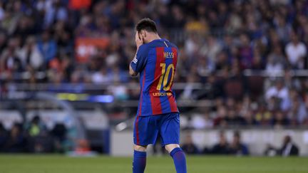 Lionel Messi, le 21 mai, à Barcelone.&nbsp; (JOSEP LAGO / AFP)