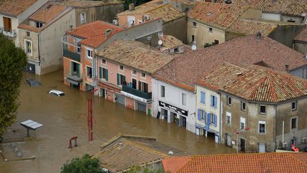 Trèbes inondé par les eaux, le 15 octobre 2018. (SYLVAIN THOMAS / AFP)