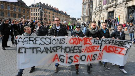 Lors d'une manifestation contre l'homophobie, à Lille le 15 mars 2014. (MAXPPP)