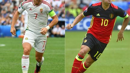 Le Belge Eden Hazard (à droit) et le Hongrois Balazs Dzsudzsak.  (BORIS HORVAT,LOIC VENANCE / AFP)